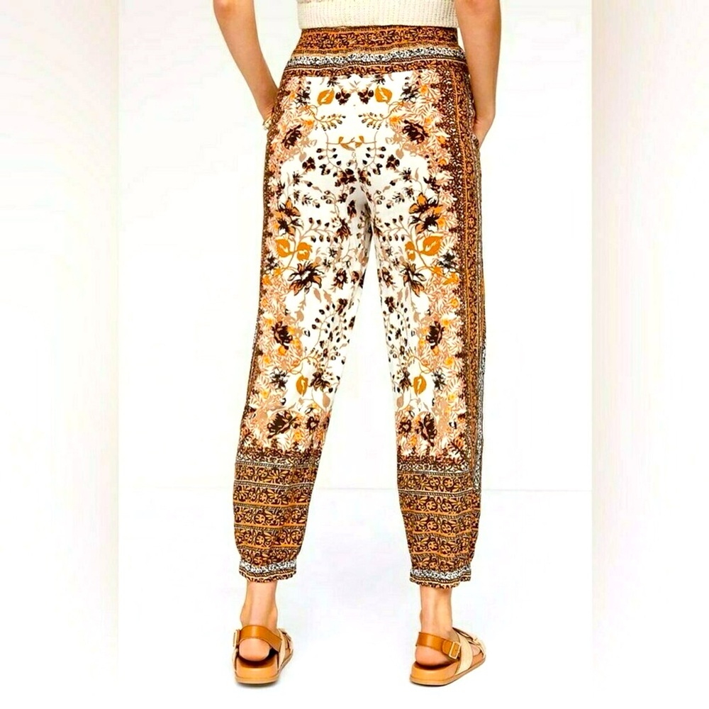 Anthropologie Floral Printed Linen Joggers Pants Boho Size 4 - Picture 3 of 9